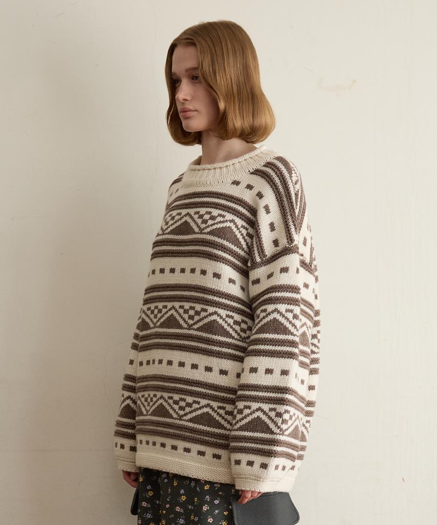 FUNFROMFUN Номад Пуловер в стиле Fair Isle, Коричневый