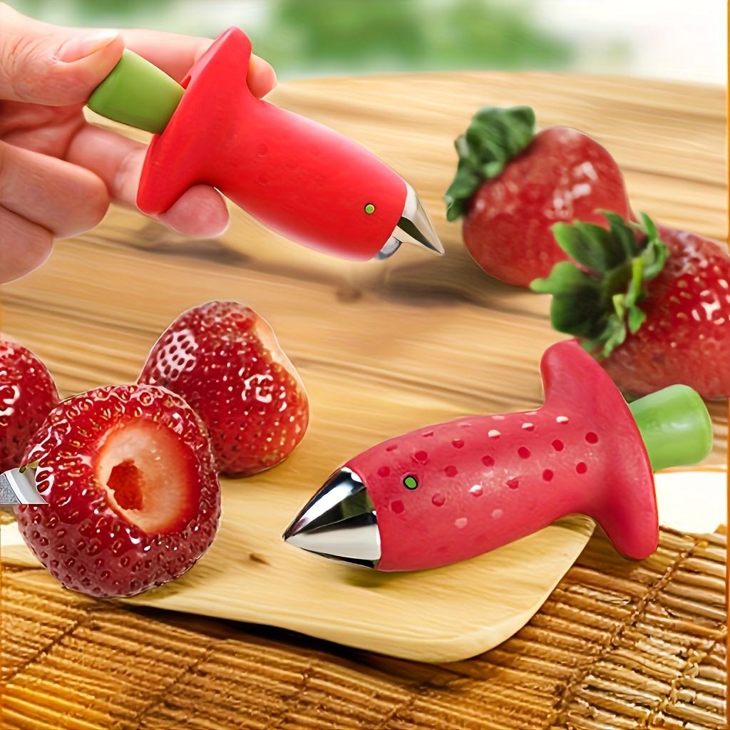 1pc Fruit Leaf Remover Strawberry Huller Metal Tomato Stalks Plastic Remover Gadget Strawberry Hullers Kitchen Gadgets