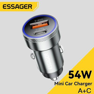 Essager Автомобильное зарядное устройство USB 54 Вт, быстрая зарядка 5 А, 3,0 QC PD 3,0 SCP AFC, 30 Вт, USB Type C, быстрая зарядка для iPhone, Huawei, Samsung, Xiaomi