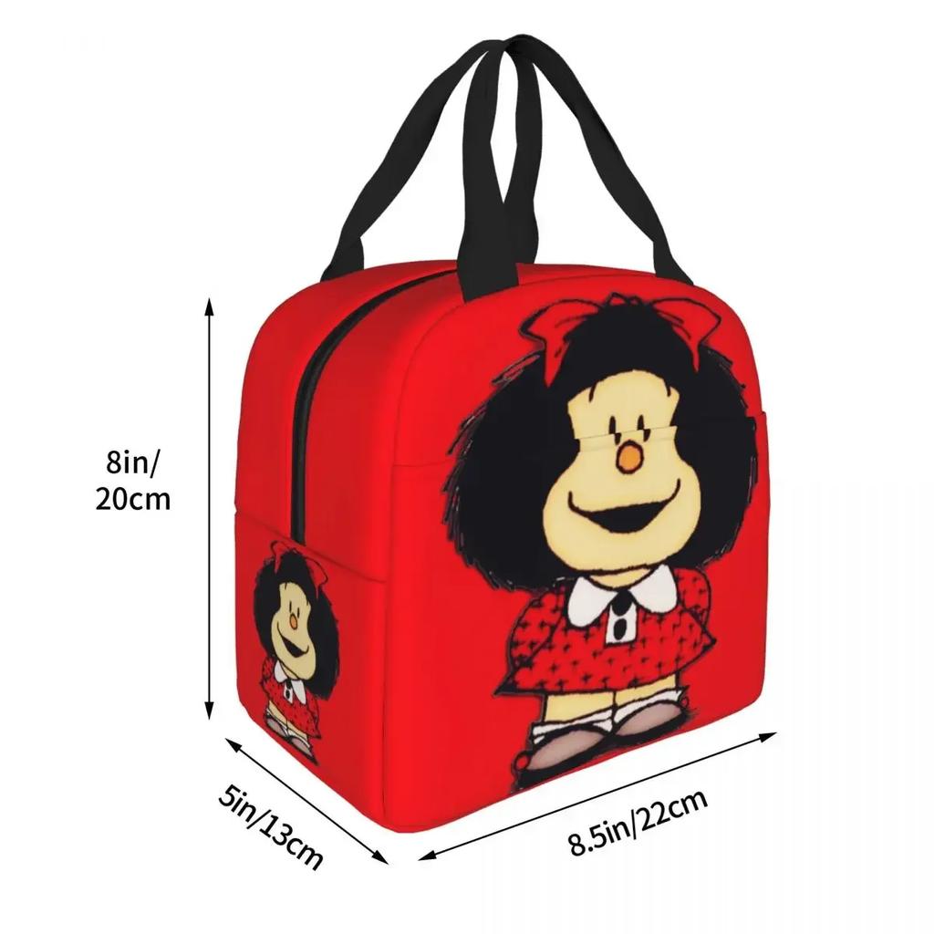 Mafalda Insulated Lunch Bags Cooler Bag Meal Container Quino Argentina Cartoon High Capacity Tote Lunch Box Beach Travel