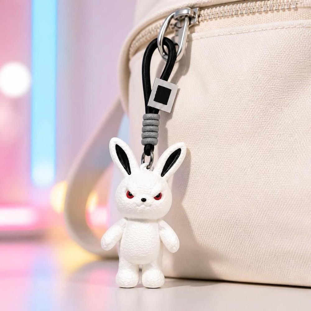 Lightweight Rabbit Keychain Soft Plush Doll Charm Evil Face Plush Keychain Handbag