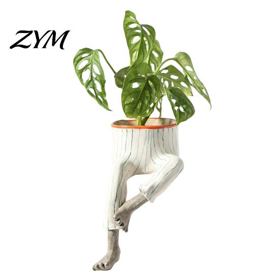 Funny Halloween Desk Decor 2Pcs Whimsical Hanging Leg Resin Planter, Dangling Sitting Flower Pot for Creative Plant Home Succulents, Desktop