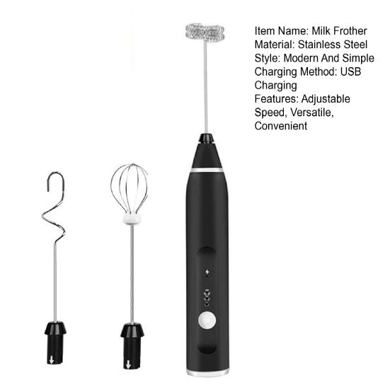Electric Milk Frother USB Rechargeable Handheld Foam Maker for Coffee Latte Stainless Steel Egg Whisk for Paint Powder