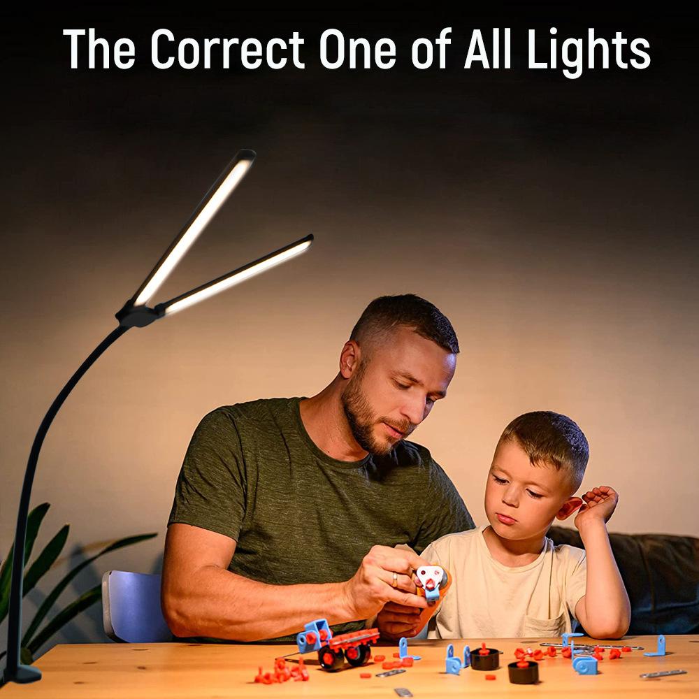 USB Powered Dual Head Reading Light Clip-On LED Desk Lamp with Adjustable Gooseneck