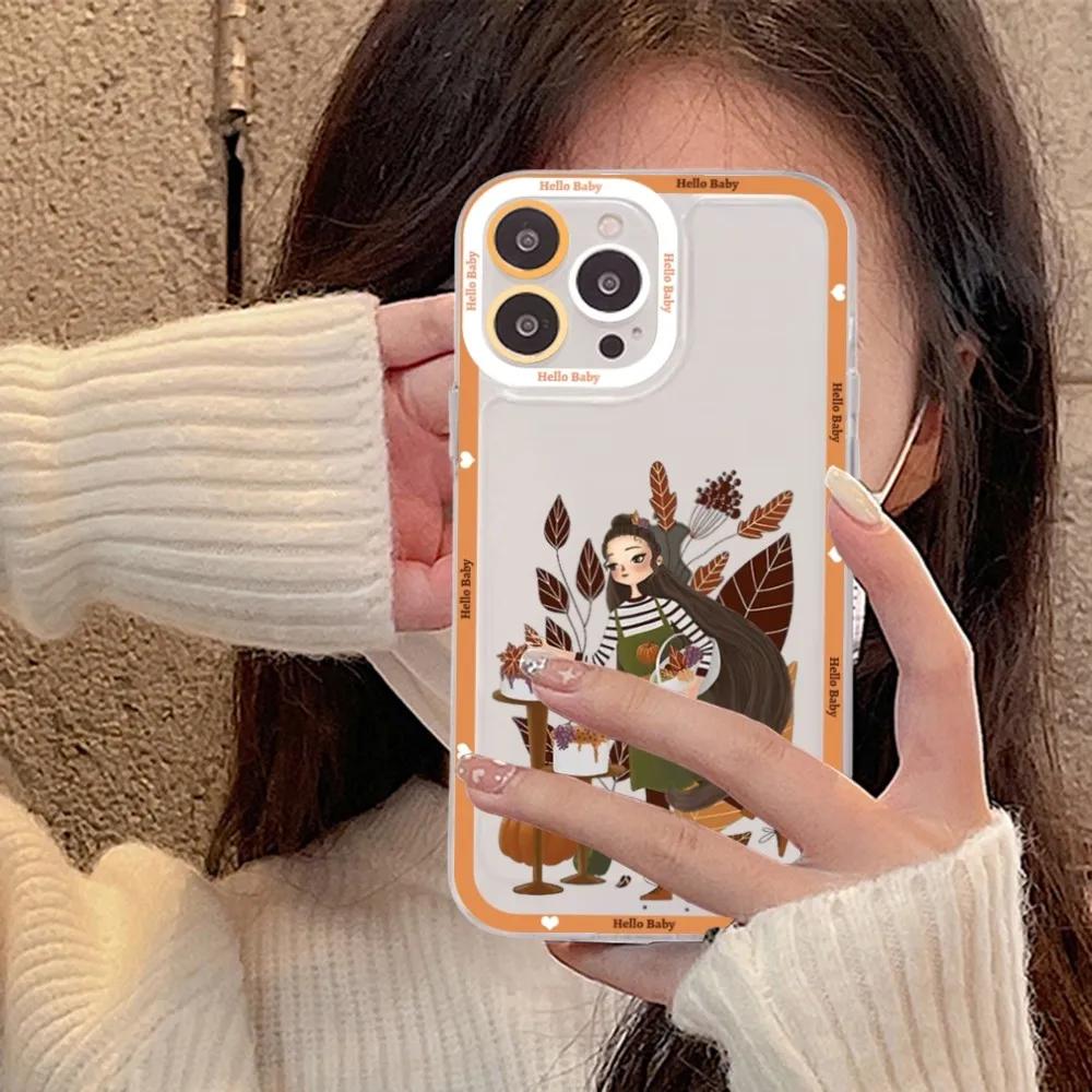 Счастливая осенняя девушка Тыква Осенний чехол для телефона Для IPhone 15 11 12 13 14 Mini Pro Max XR X XS TPU Прозрачный чехол