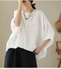 Plus Size Women's Summer T-shirts Loose Cotton Linen Short Sleeve Crew Neck Batwing Sleeve Tops