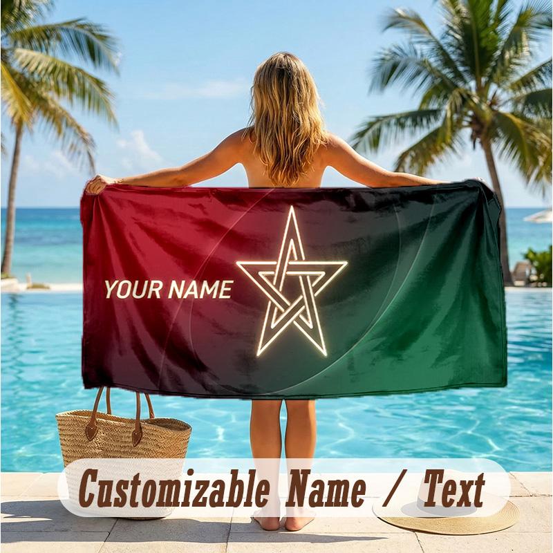 Custom Text Beach Towel, Soft Absorbent Swimming Multi-use TowelMorocco Football
