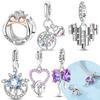 Оригинальные Шармы Медь Сертифицированный Розовое Сердце Бант Подвеска Голубые Звезды Луна Бусины Подходит Браслет Женские Украшения Сделай Сам Подарок