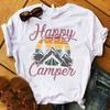 Модная женская футболка Happy Camper Mountain Travel с принтом, футболка больших размеров с графическим топом, женская футболка Femme, женская одежда, футболка унисекс