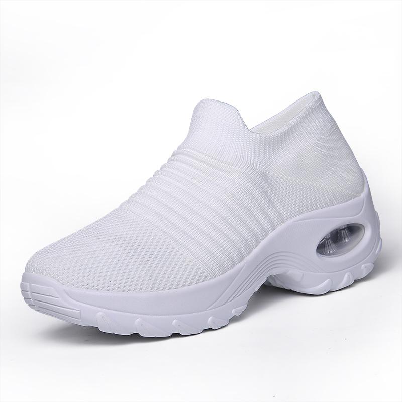 Women's Casual Sports Socks Sneakers Fashionable Thick Sole Air Cushion, Elevated Sloping Heel Rocking Shoes
