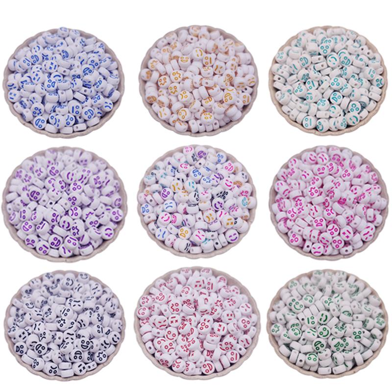 50 шт., эмодзи, смайлик, улыбающееся и плачущее лицо, свободные акриловые бусины овальной формы, разноцветные подвески, аксессуары для изготовления ювелирных изделий своими руками