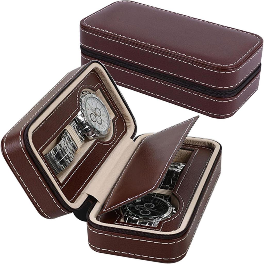 Slots Embedded Portable Travel Storage Bag For Watch/Daily Necessities Storage Box Leather Zipper Watch Box