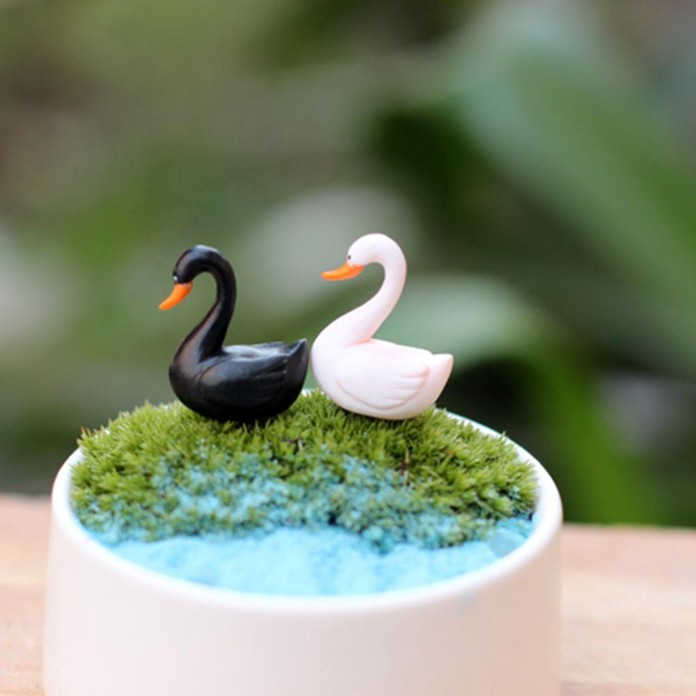 Mini Bonsai Lover Birds Ornaments Animals Statue Love Ducks Figurine Black White Swan Miniature
