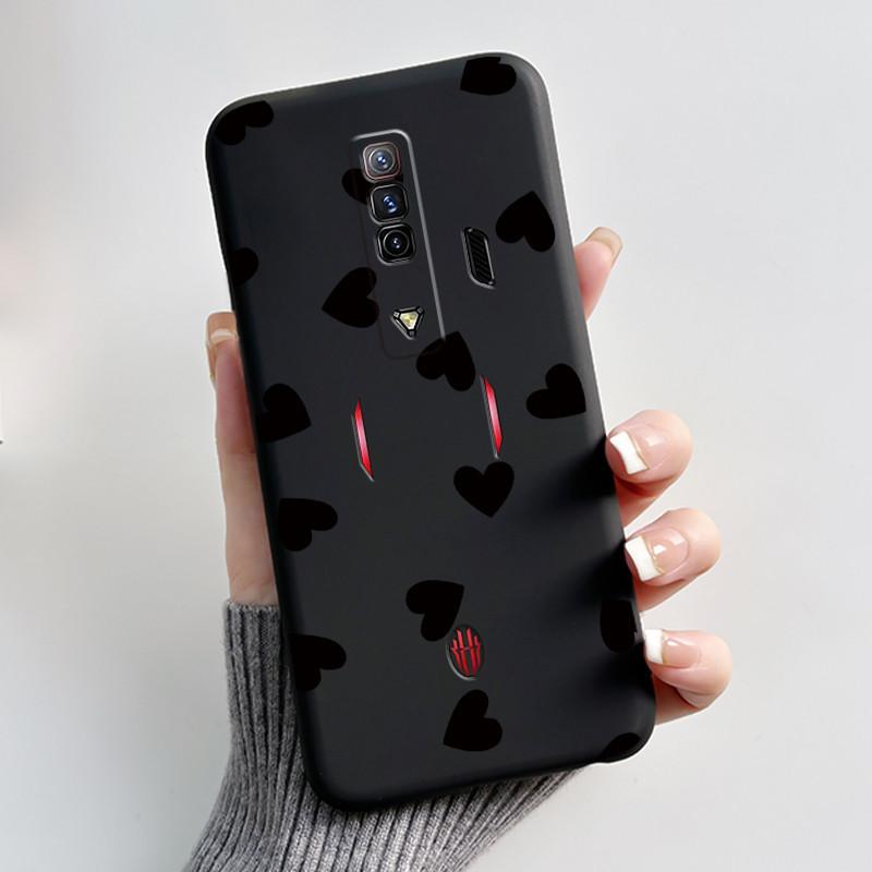Чехол для Red Magic 7 NX679J Чехол для Nubia Red Magic 7S Задняя крышка Милый Кролик с Сердечками Черный Мягкий ТПУ Чехол для Телефона Оболочка для RedMagic 7 7S
