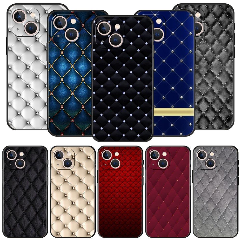 Quilted Texture Sofa Pattern Crown Phone Case For iPhone 17 16 15 Pro Max 11 12 13 14 7 8 Plus SE 2020 X XR XS Cover Soft Black