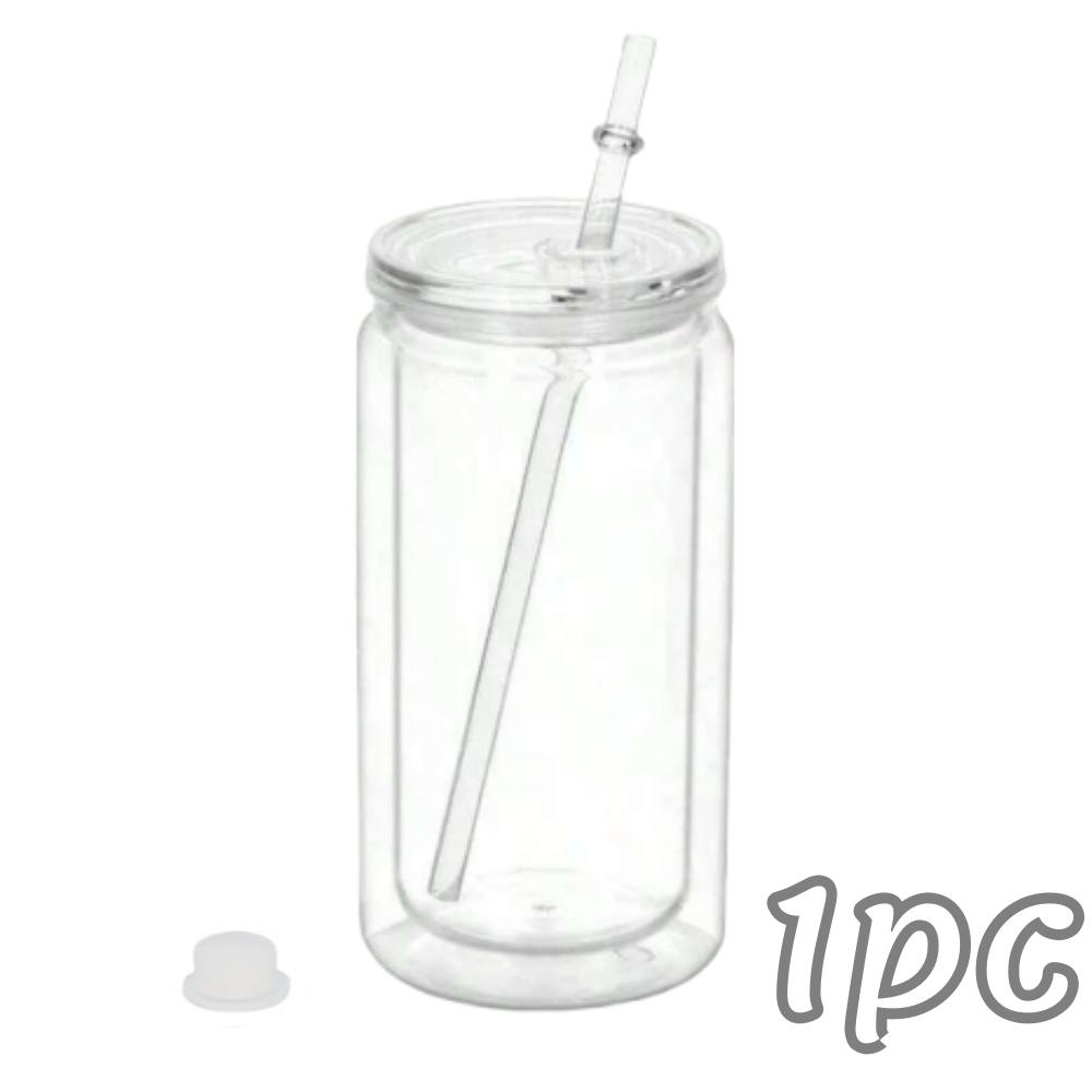 16OZ DIY Snowglobe Tumbler with Pre Drilled Hole Reusable Plastic Water Bottles Break-Resistant Mason Jar Cups for Holiday Gifts