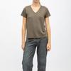 Футболка с V-образным вырезом, цвета сияющий хаки, с короткими рукавами, женская