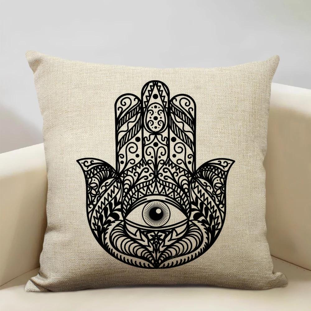 Mandala Sofa Decorative Throw Pillow Case, Hamsa Cushion Cover, Home Living Room Pillow Cover, 45x45cm