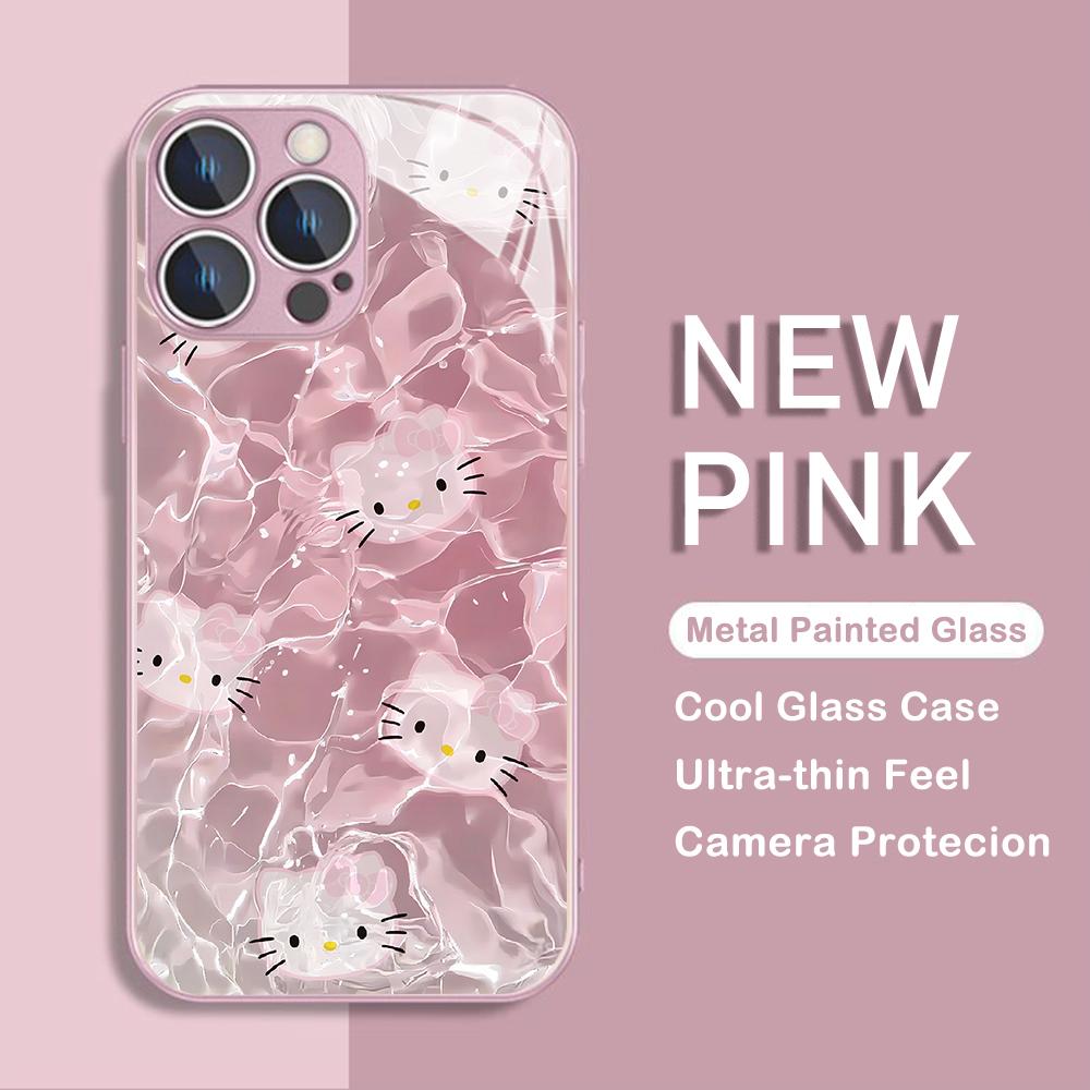 Summer Swim Hello Kitty Metallic-Color Phone Case For Samsung A12 14 21 22 23 24 30 32 33 34 51 52 53 54 71 72 73 5G Glass Cover