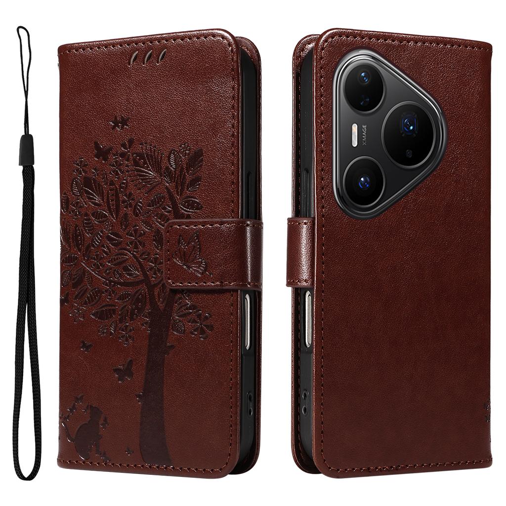 For Huawei Pura 80 Pro+/Huawei Pura 80 Pro Phone Case with Stand Cat Tree Pattern Leather Wallet Mobile Cover