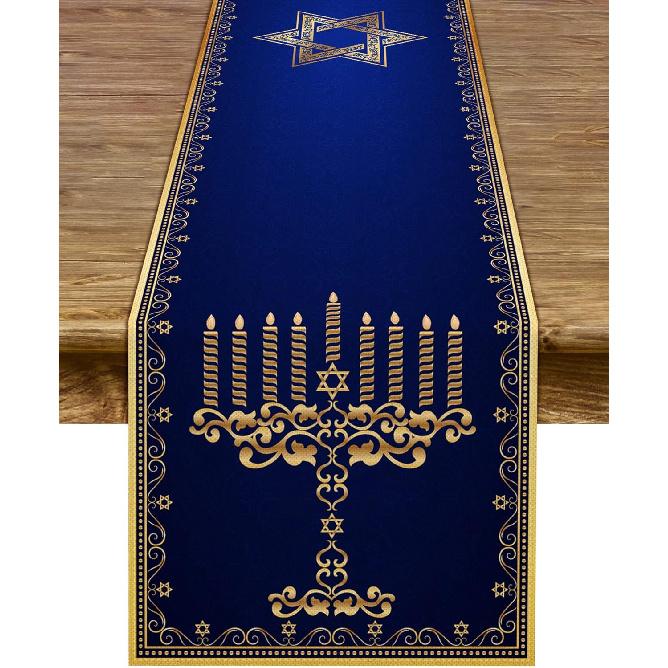 Hanukkah Menorah Table Runner Star of David Chanukah Je Festival Holiday Fireplace Kitchen Dining Room Home Decoration