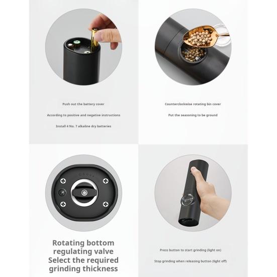 Электрическая мельница для перца и соли со светодиодной подсветкой, регулируемая степень помола, мельница для специй с зарядкой через USB для кухни, ресторана, вечеринки, пикника