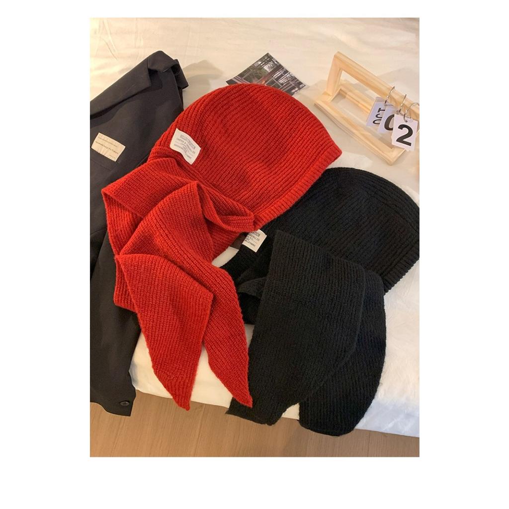 Женская теплая вязаная шапка-шарф Red Hat на осень/зиму, цельная шапка с капюшоном на шею, вязаная шапка, зима