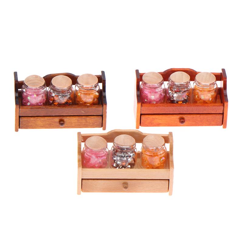 1/12 Dollhouse Mini Jar Rack Storage Rack With Jar Dollhouse Mini Kitchen Decoration Dolls House Scene Decor Accessories