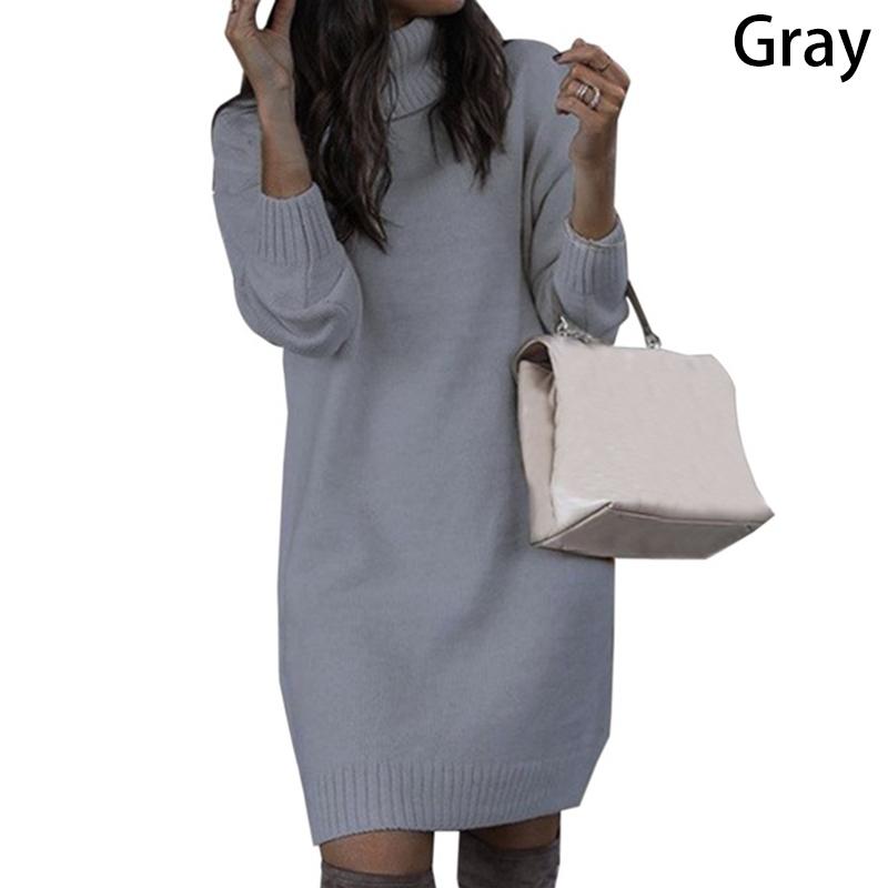 Женская повседневная туника с длинным рукавом, водолазка, вязаный пуловер, свободное платье на осень и зиму