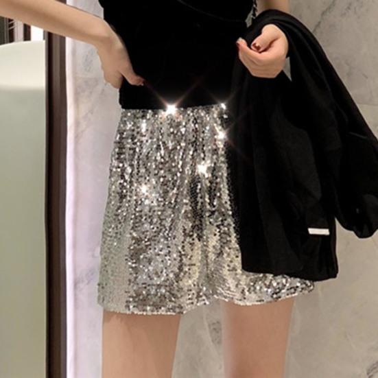 Sexy Women Shiny Sequin Shorts High Waist O-Ring Zipper Bodycon Shorts Party Club Festival Dance Shorts
