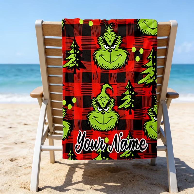 1pc Crunch Christmas2 Beach Towel with Custom Name, Beach/Swimming/Bath/Picnic/Camping Towel, Suitable for Seaside Beaches