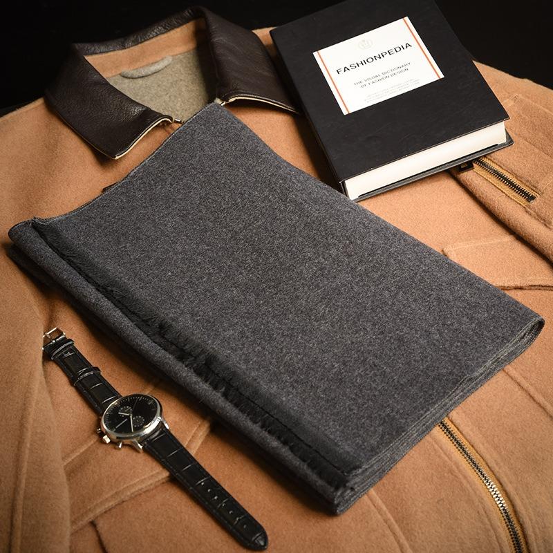 Black and Gray Wool Scarf Men's Winter High-end Men's Students Give Gifts To the Elderly Scarf