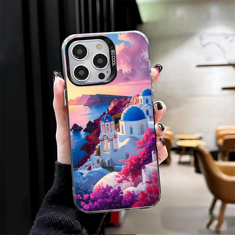 Санторини Греция Лето Мягкий Чехол для Телефона для iPhone 15 16 17 Pro Max 17Air 16E 14 Plus 13 12 Mini Ударопрочный Чехол Задняя Панель