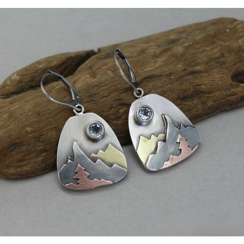 Vintage Silver Color Mountain Round Simple Blue Stone Earrings for Women Dangle Jewelry 5