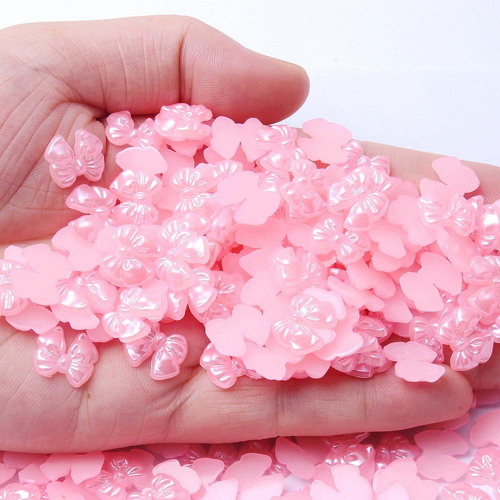 Resin Bow Tie Beads 13mm Flatback Rhinestones Colorful Loose Beads for DIY Hair Rope Scrunchie Jewelry Making 10g