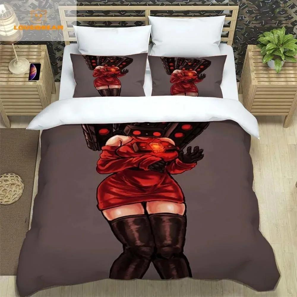 Skibidi Toilet Funny Kprl Speaker Cartoon Duvet Case Pillowcase Beddding Set Twin Full King for Boys Adults Bedroom