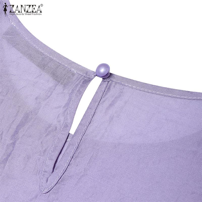 ZANZEA Women Casual Round Neck Summer Short Sleeve Plain Blouse