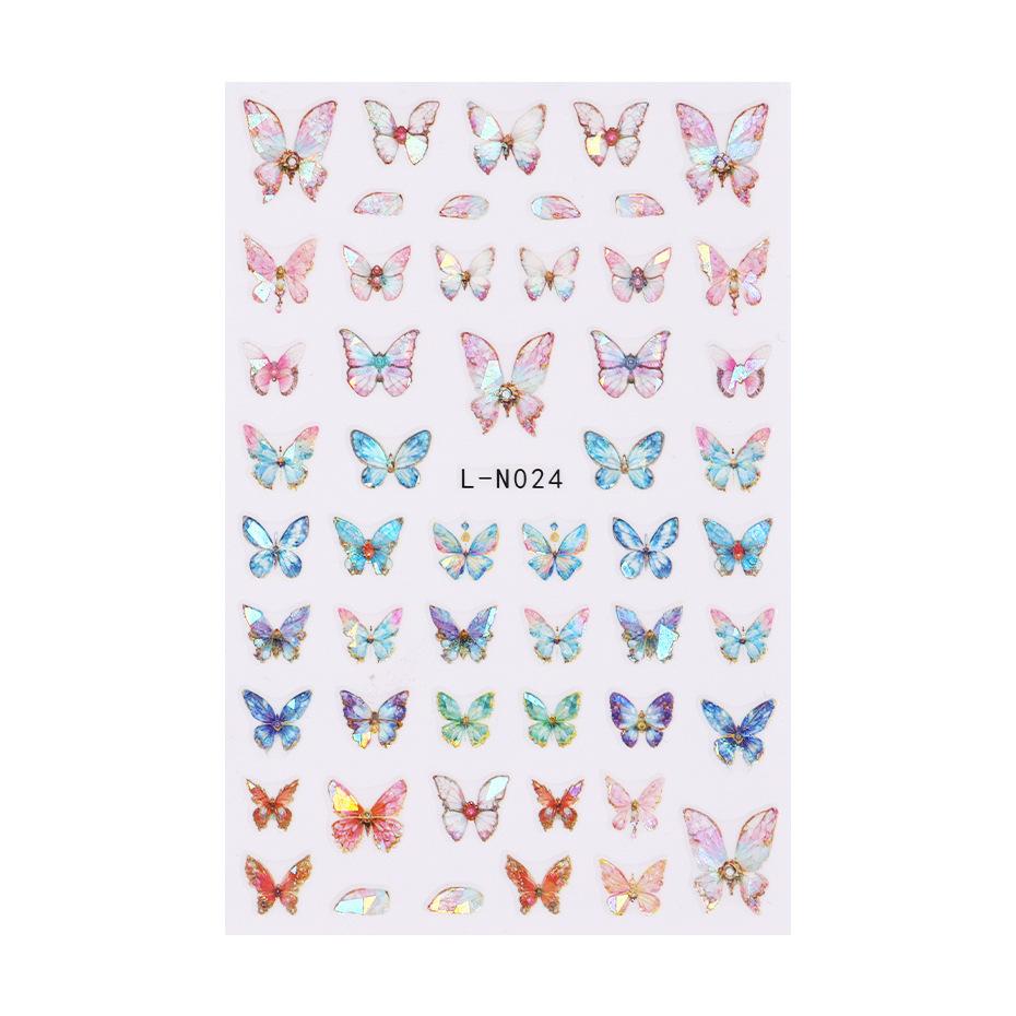 Наклейки для ногтей, красочные наклейки с бабочками Aurora, перекрестные лазерные наклейки с бабочками
