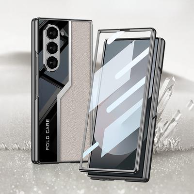 Жесткий чехол для телефона из гальванической кожи для Samsung Galaxy Z Fold 6, 5, 4, 3 раза, 6 раз, 5 раз, 4 раза, 3, 5G, защитная пленка