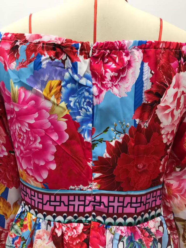 2025 V-Neck Retro Long Sleeve Printed Evening Dress - Spring/Summer Collection