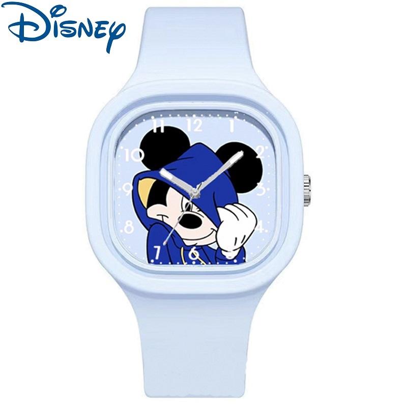 Disney Женские часы Микки Минни Мультяшные Квадратные Кварцевые часы для девочек Студенческие Силиконовые Светящиеся