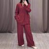 Women's Loose Fit Brown Casual Long Sleeve Button-Up Top and Wide Leg Pants Set