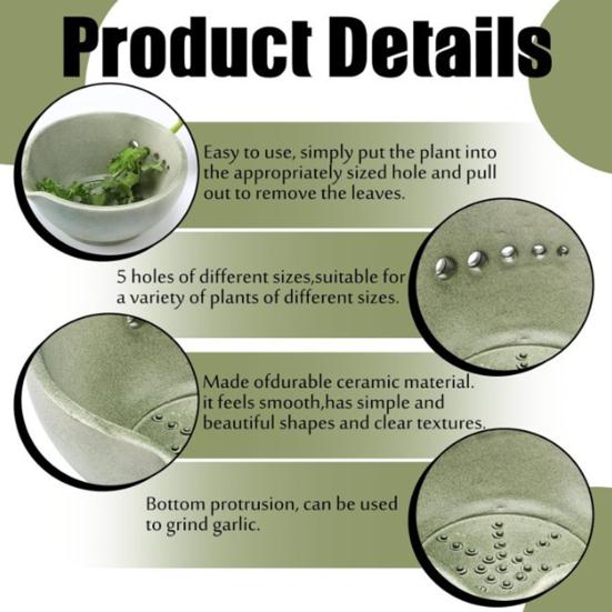 Herb Stripping Bowl Ceramic Herb Leaf Remover Garlic Grinding Bowl Multi-Use Kitchen Herb Stripper Tool for Mincing Garlic Ginger Grating