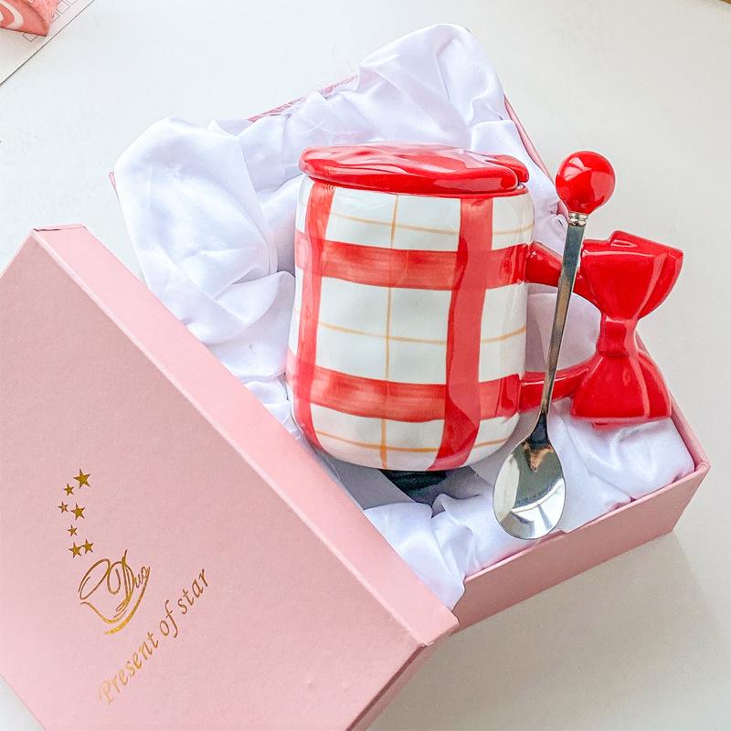 Кружка высокой ценности с крышкой и ложкой, милая, для пары, кофейная чашка, для офиса, дома, керамическая чашка для питья