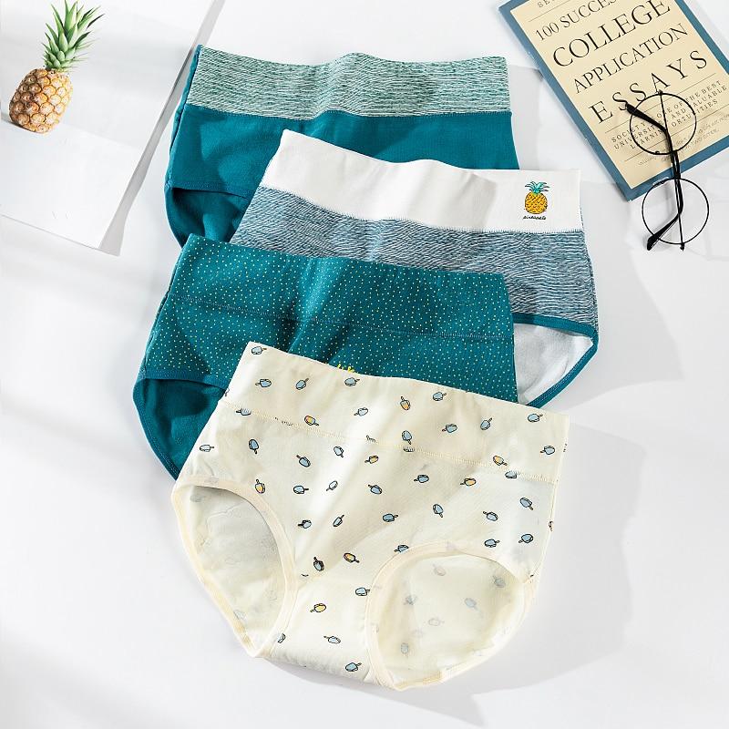 LANGSHA Large Size 5XL Panties Women Cotton High Waist Underwear Girls Briefs Lovenly Print Lingerie