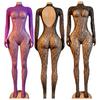 Hot Sexy Lingerie Erotic Crotchless Women Mesh Hollow Bodystockings Full Sleeve Leopard Sling Hanging Neck Underwear Body Suits