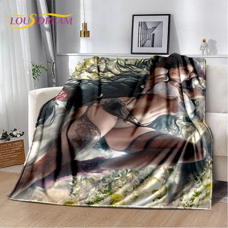 Sexy Girl Lace Tifa Aerith Anime Soft Plush Blanket,Flannel Blanket Throw Blanket for Living Room Bedroom Bed Sofa Picnic Cover