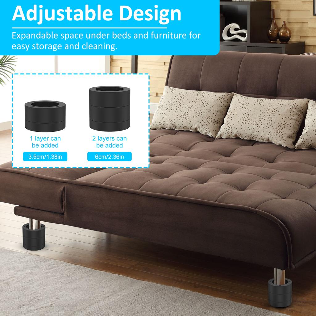 4Pcs Round Furniture Riser Heavy Duty Bed Chair Riser Support 1300lb Anti-Slip Washing Machine Desk Couch Bottom Leg Raiser