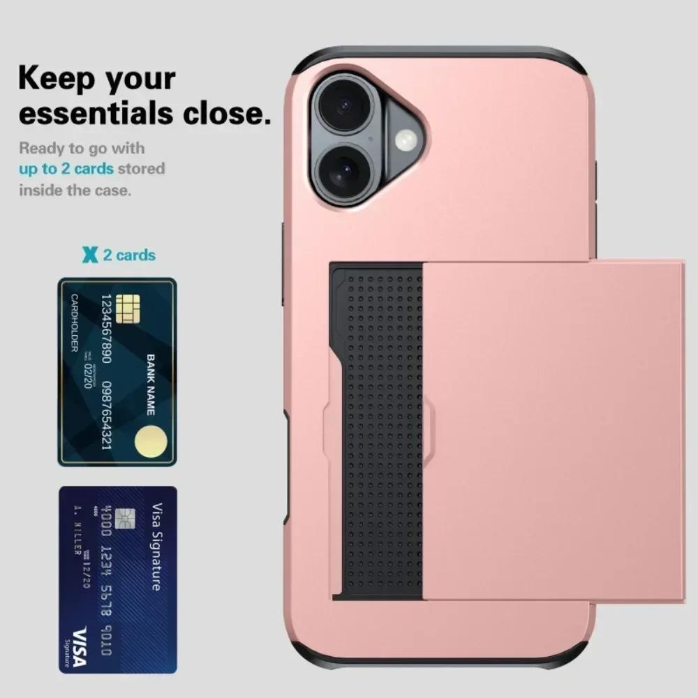 Чехол для телефона iPhone 16 SE 15 14 Plus 13 12 Pro Max, чехол-кошелек, держатель для кредитных карт, выдвижной карман, двухслойный защитный чехол