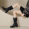 Women's Platform Folds Slouchy Boots Non-Slip Low Heels Mid-Calf Western Boot for Women Chunky Block Heel Faux Leather Pull On Booties Shoes for Women